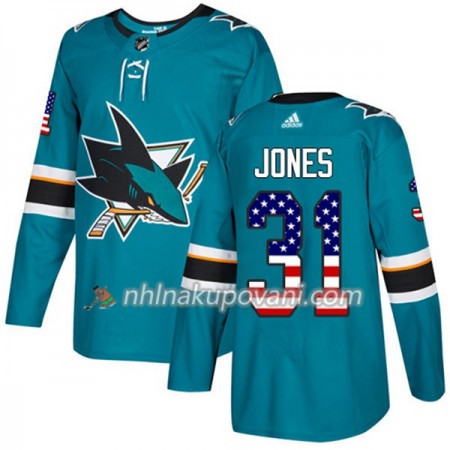 San Jose Sharks Dresy Martin Jones 31 2017-2018 USA Flag Fashion Teal Adidas Authentic - Pánské San Jose Sharks Dresy Martin Jones 31 2017-2018 USA Flag Fashion Teal Adidas Authentic - Pánské